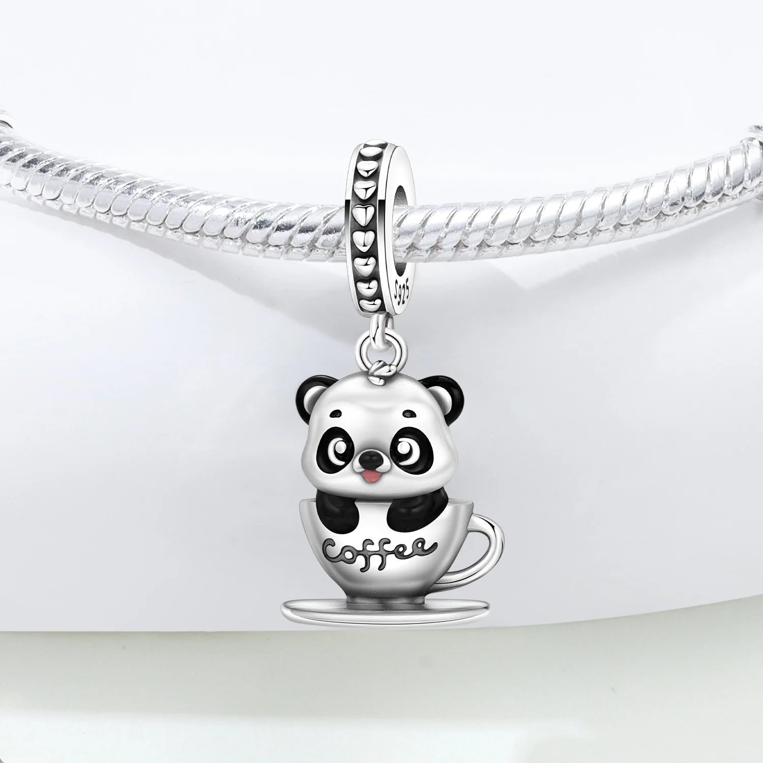 PANPOKI 925 Sterling Silver Panda Coffee Animal Beads Original Pendants Bracelet Charm Jewelry Party DIY Trendy Gifts