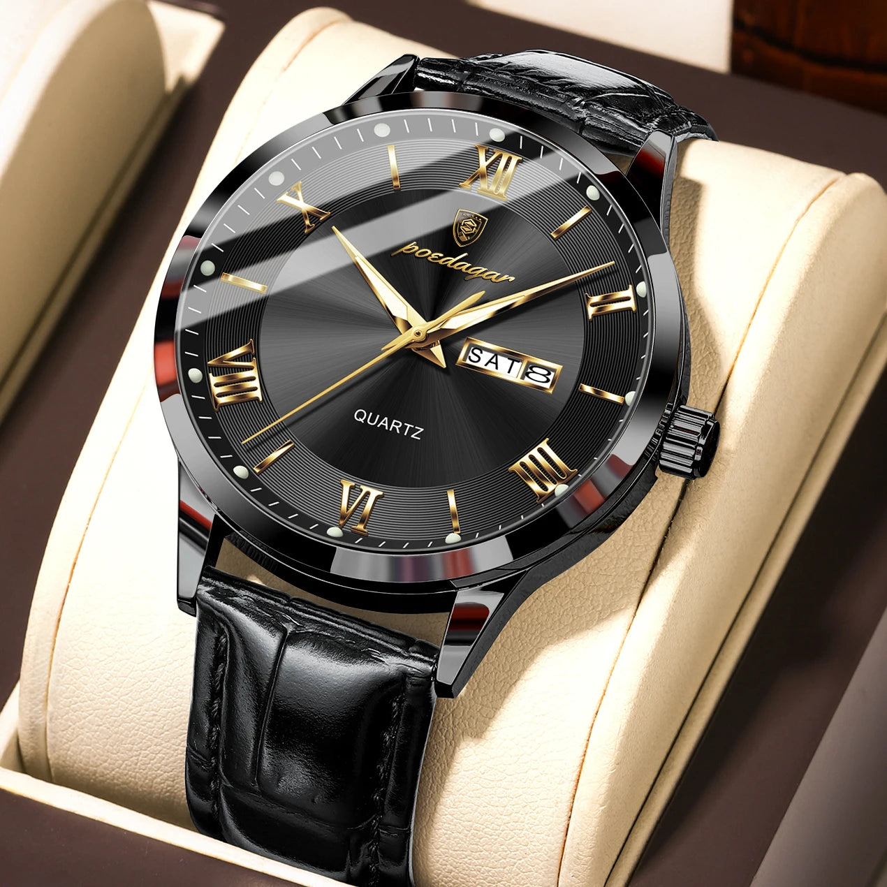 POEDAGAR Luxury Watch For Man Military Sport Leather Men Quartz Watch Waterproof Luminous Date Week Men's Watches Male Reloj+Box
