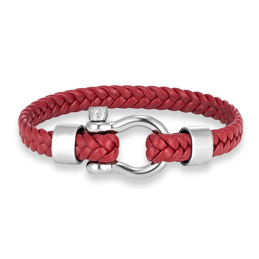 MKENDN Luxury Nautical Shackle Woven Leather Bracelet With Horseshoes Buckle Gift for Him Minimalistic Jewelry
