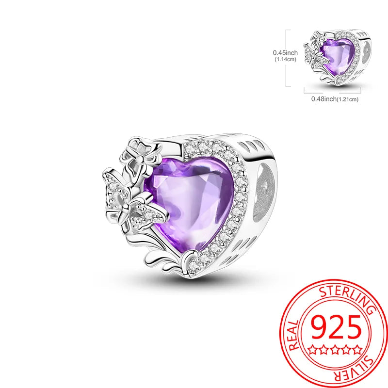 925 Sterling Silver Sparkling Pink Heart Charm Pendant Beads Fit Original Bracelet for Women Valentine Day Jewelry Gifts