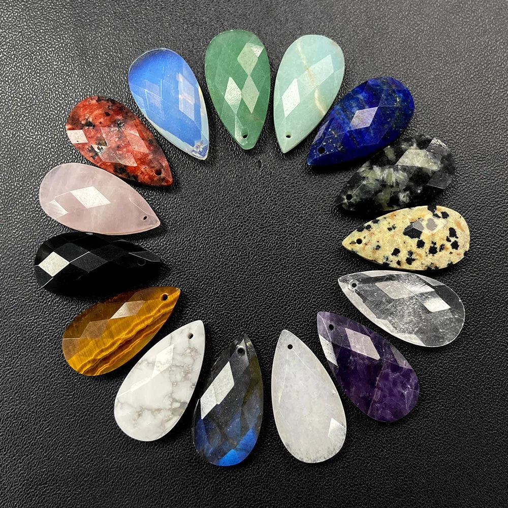 2PCS Natural Water Drop Stone Pendant 13X25mm Faceted Howlite Tiger Eye Amazonite Charms For Jewelry Making Necklace Earring DIY