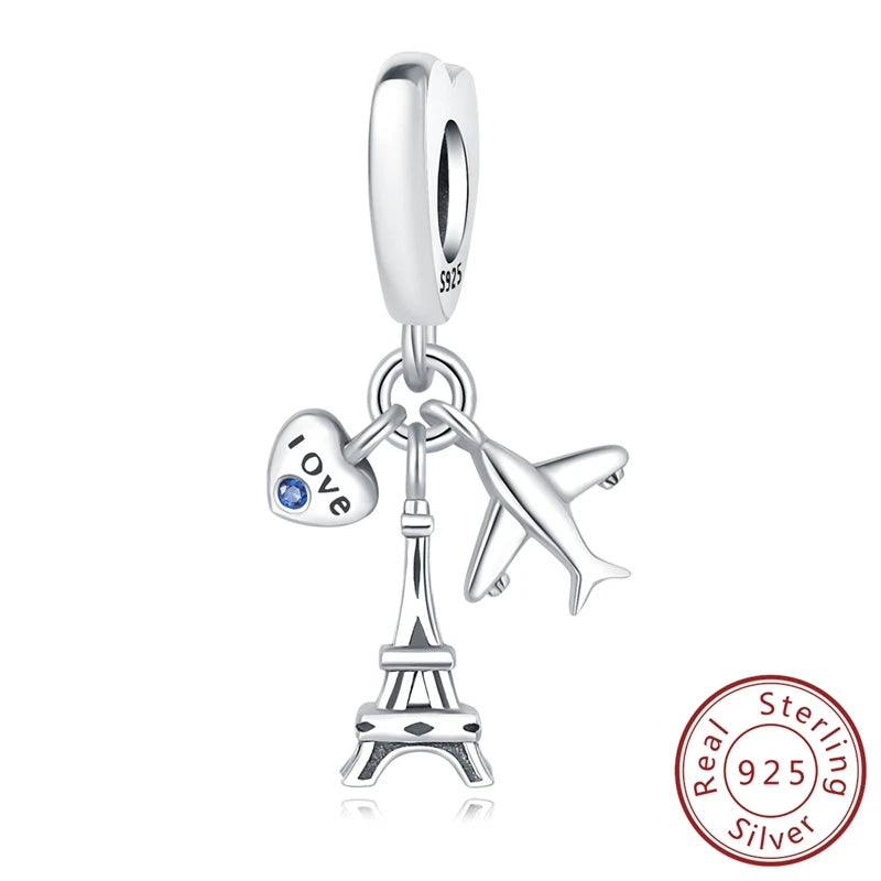 Original Charms Pendant Real S925 Sterling Silver Travel Luggage Airplane Charms Beads for Women Fine Jewelry Gift Making