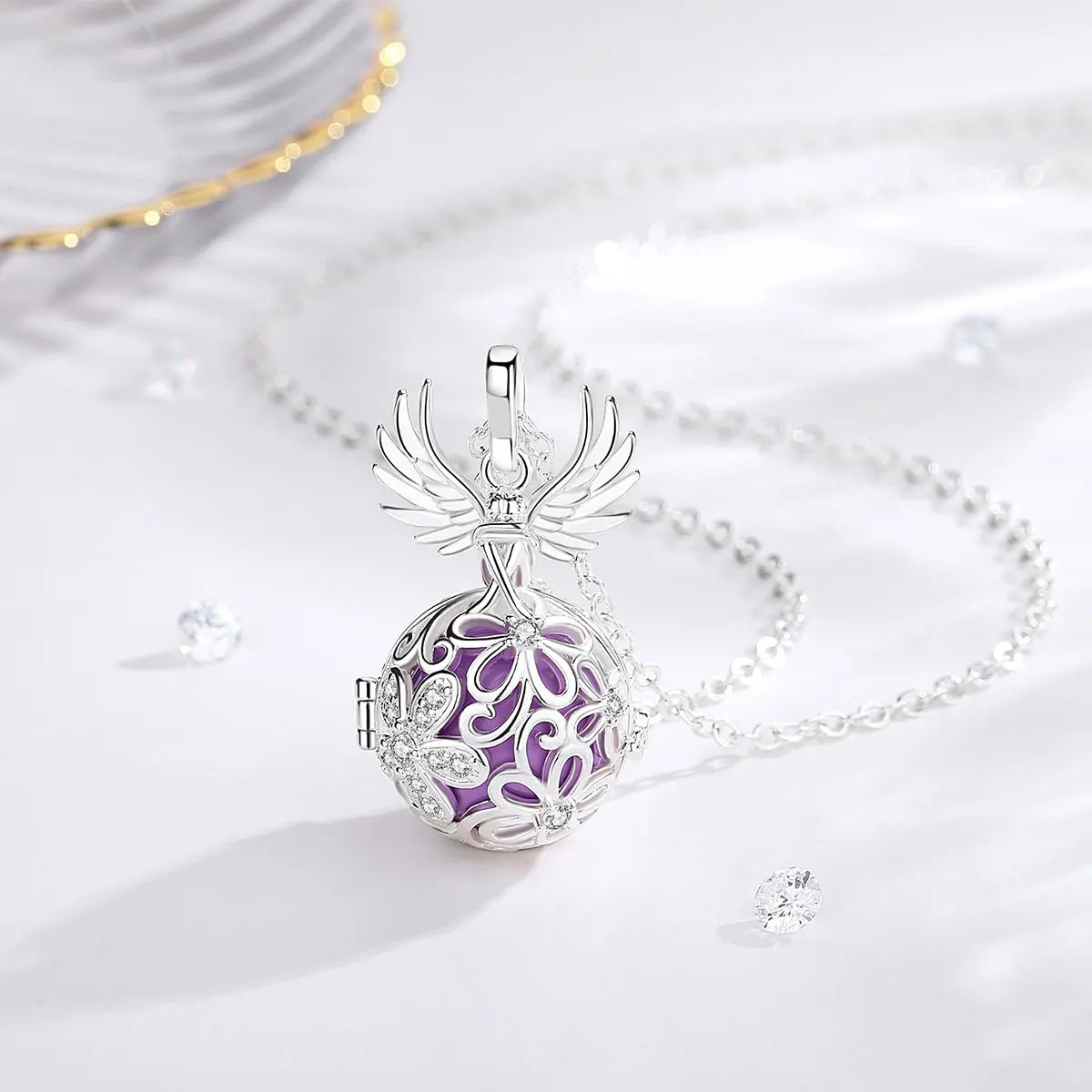 Eudora Collier Bola de Grossesse Necklace 18MM Ball Flower Angel Caller Musical Bell Pendant DIY Jewelry Gift for Pregnant Women