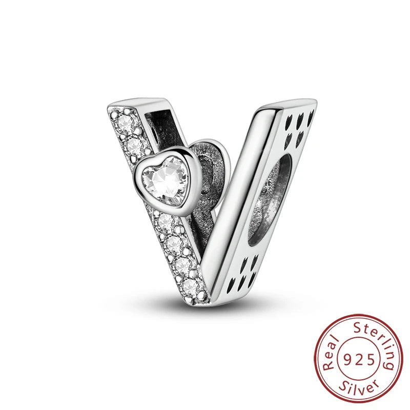 New 925 Sterling Silver Charm Beads 26 Letter Alphabet A-Z Charm Fit Original Charms Bracelet DIY Birthday Jewelry Gift Making