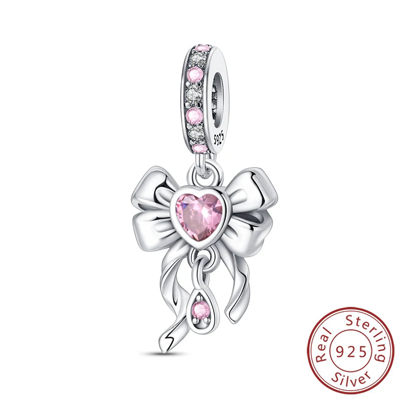 Fit Original 925 Sterling Silver Charms Beads Bows Swan Ballet Princess Pink Charms For Women Fine DIY Birthday Jewelry Gifts