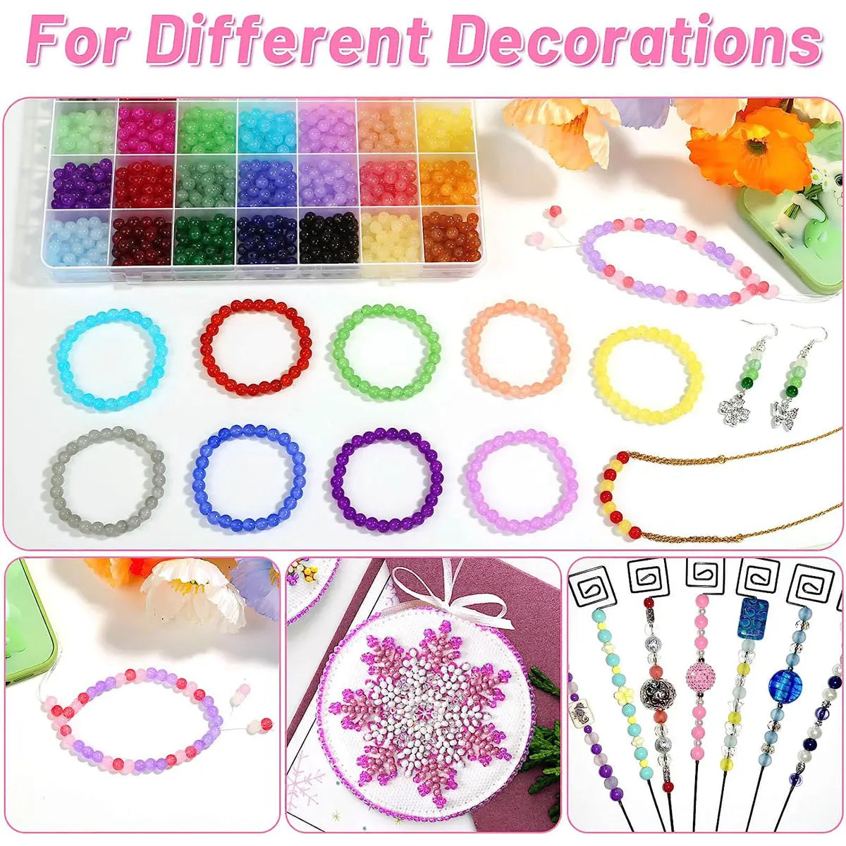 1400 Piecess 6mm Round Glass Beads For Jewelry Making, 28 Colors Crystal Beads For Bracelets Jewelry Making And DIY Crafts