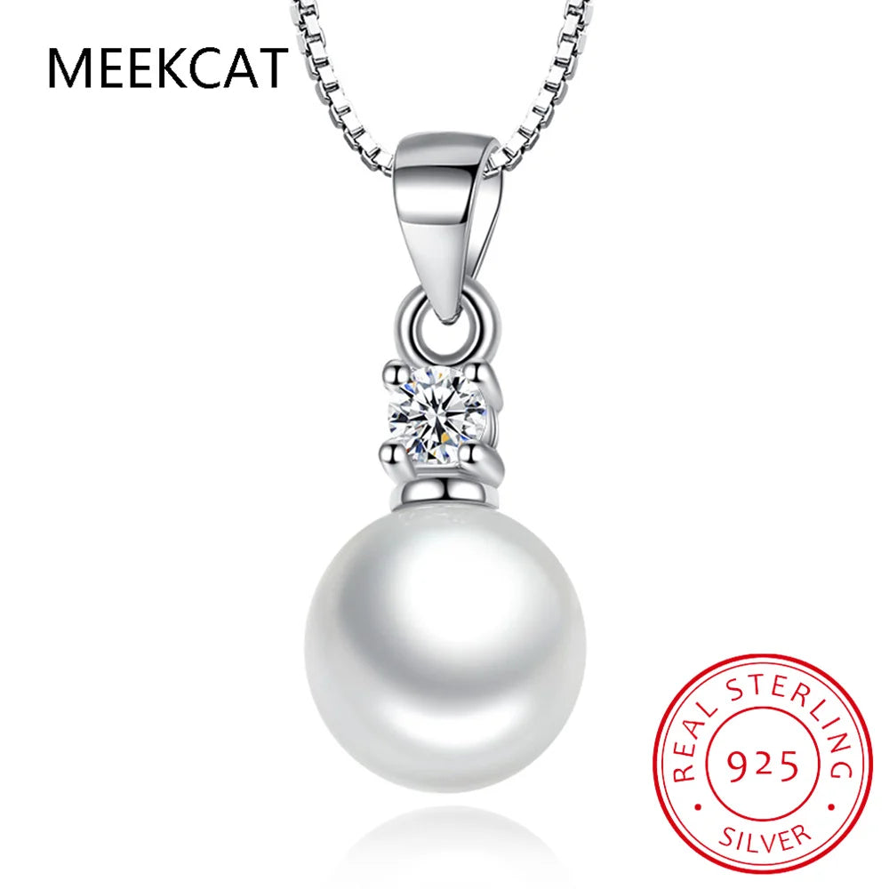 Real 925 Sterling Silver Zircon CZ Pearl Round Choker Necklace For Women OL Fine Jewelry Minimalist Accessories