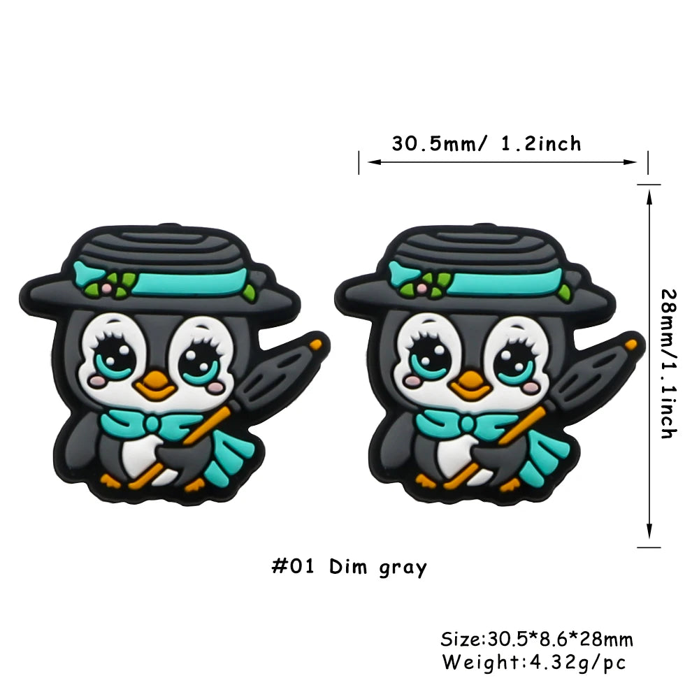 Lot de 5 ou 10 perles en silicone stéréoscopiques en forme de pingouin et de singe pour la fabrication de porte-clés et de bracelets faits à la main