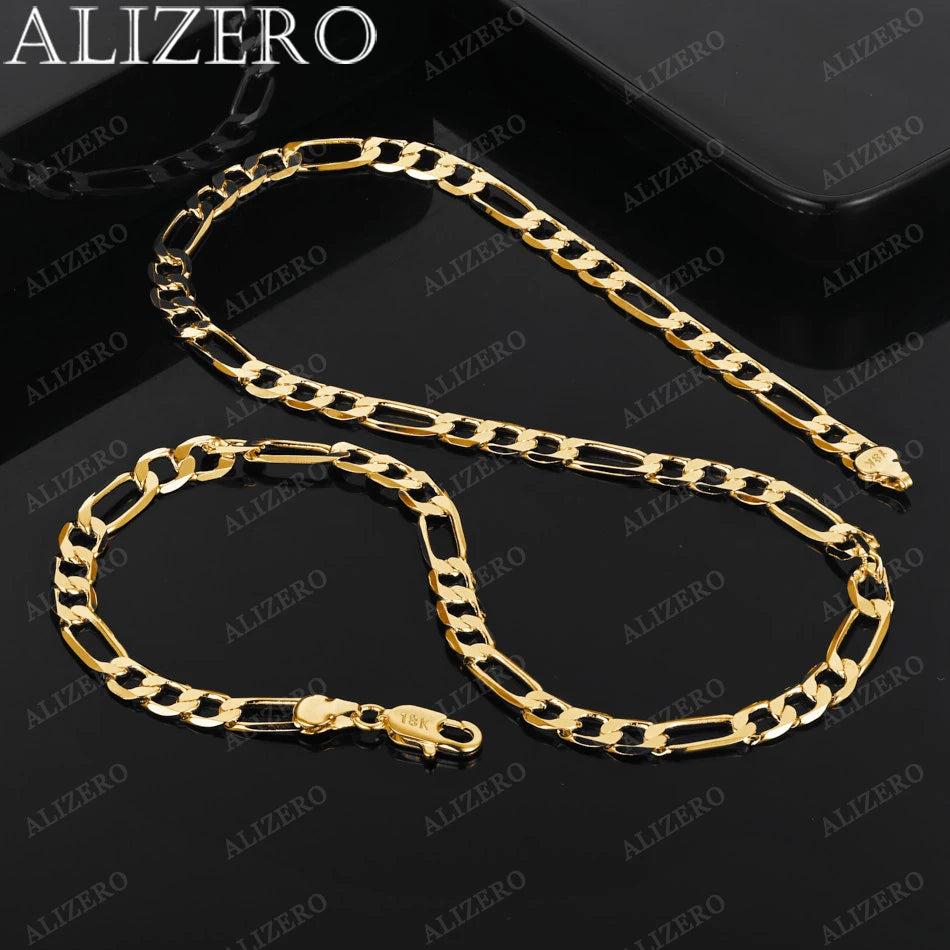 ALIZERO 18K Gold Necklace 16/18/20/22/24/26/28/30 Inch 6mm Figaro Chain Necklaces For Men Women Fine Jewelry Accessories
