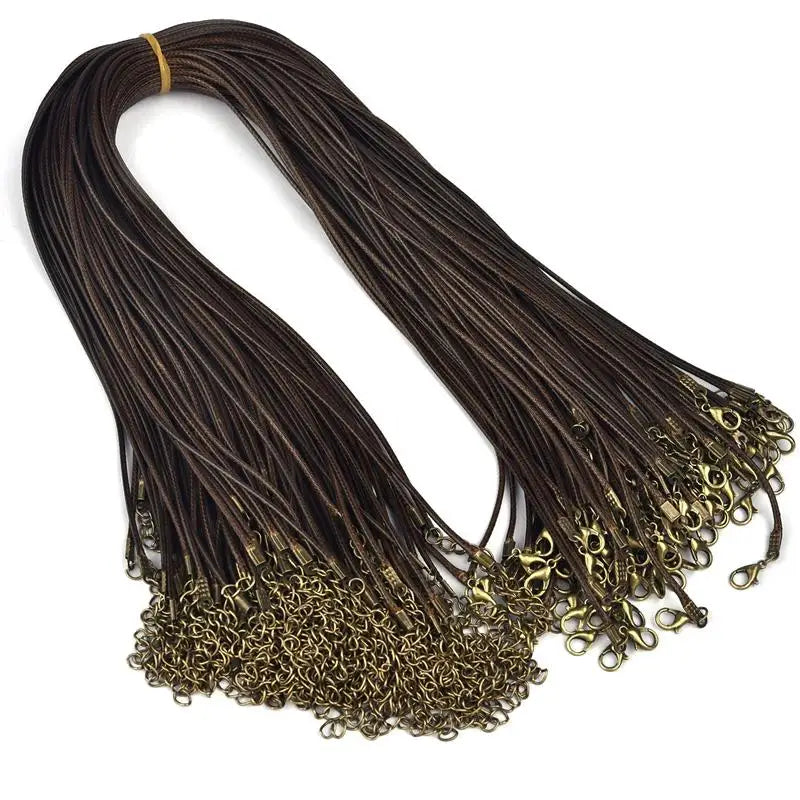 50 pcs 45/50/60cm Braided Leather Rope Wax Cord DIY Handmade Necklace Pendant Lobster Clasp String Cord Jewelry Chains