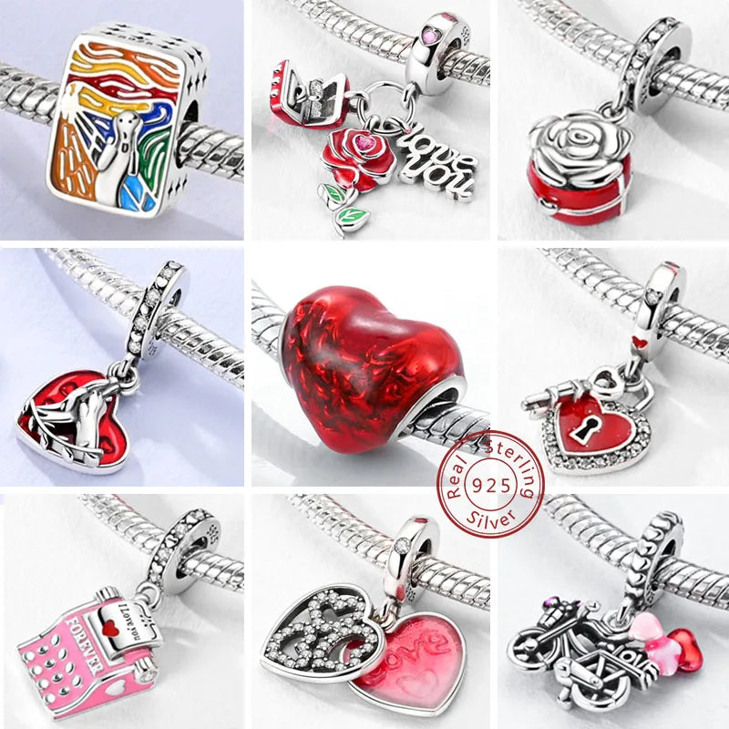New 925 Sterling Silver Charms Bead Red Cherry Strawberry Love Heart Charm Fit Original Bracelet Pendant DIY Jewelry For Women - Madeinsea©