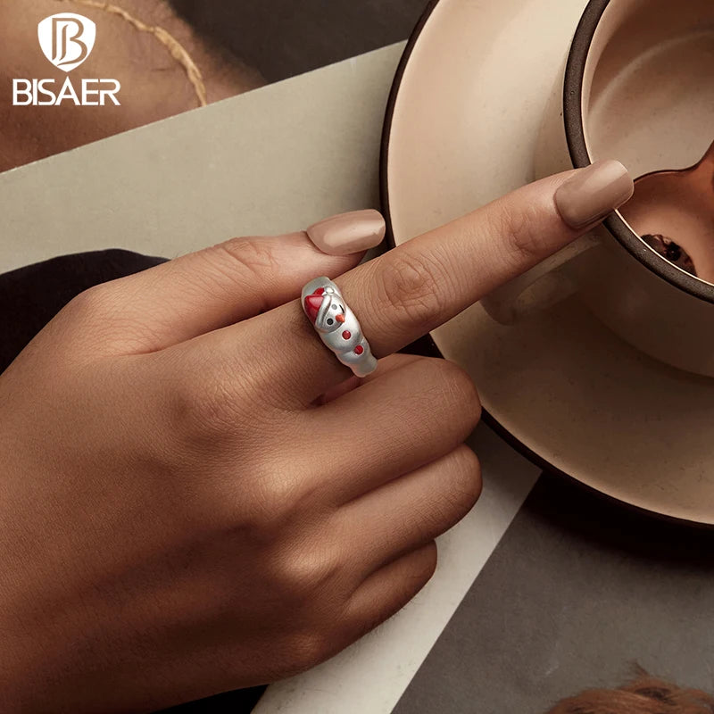 Bague de Noël en argent sterling 925 BISAER avec émail et bande plaquée or blanc pour femme, bijou fin de fête, cadeau de vacances