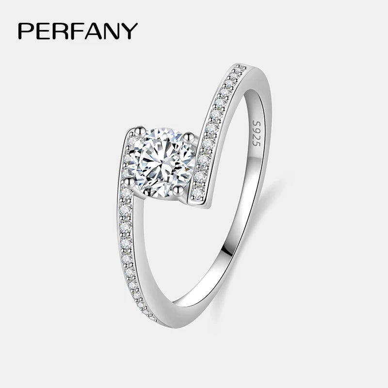 PERFANY 0.5CT Moissanite Ring for Women S925 Pure Silver Shiny Laboratory Diamond Twist Arm Wedding Band Luxury Jewelry