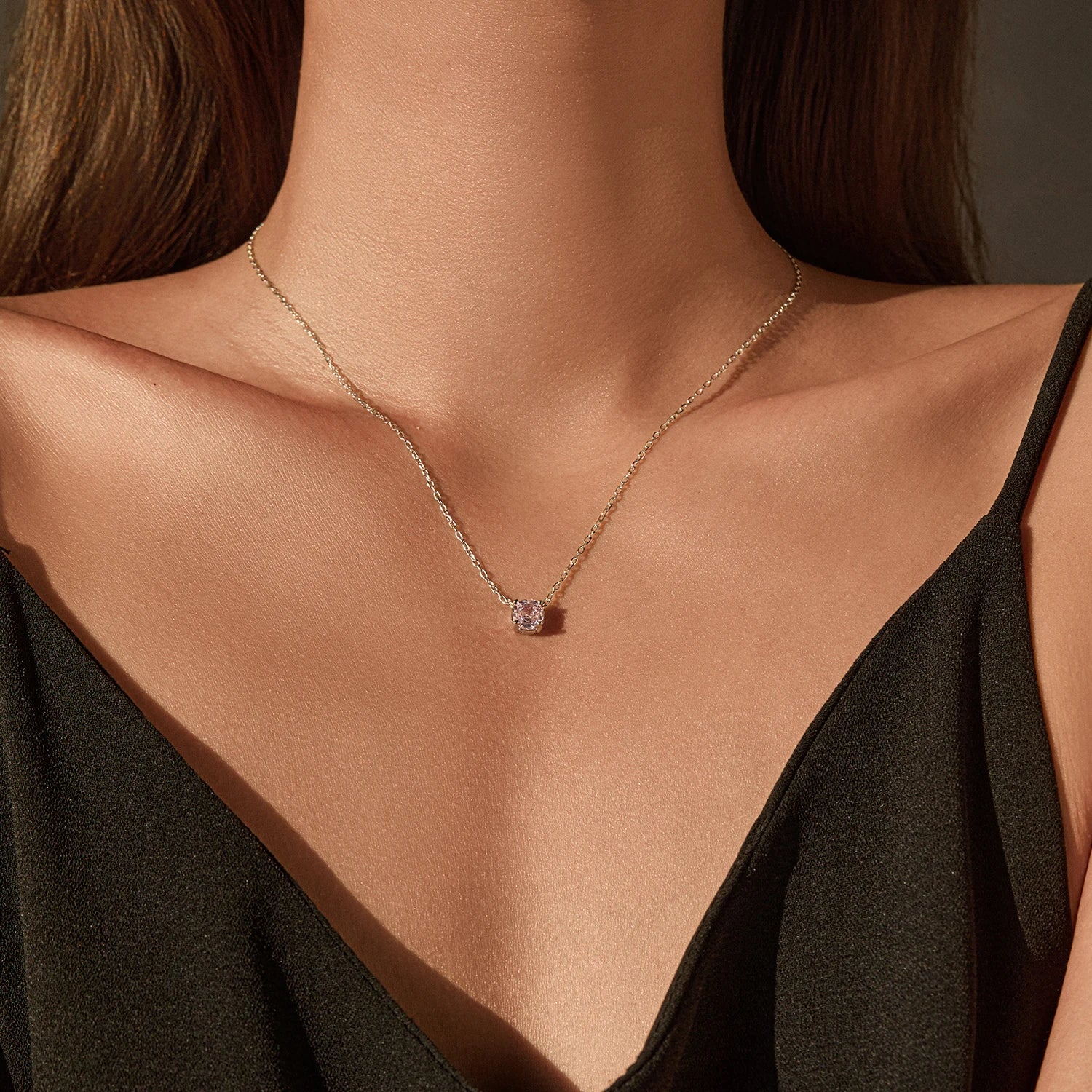 MODIAN Rose Cut Pink CZ Pendant Necklace 925 Sterling Silver Sweet Delicate Light Pink Necklace For Women Party Fine Jewelry