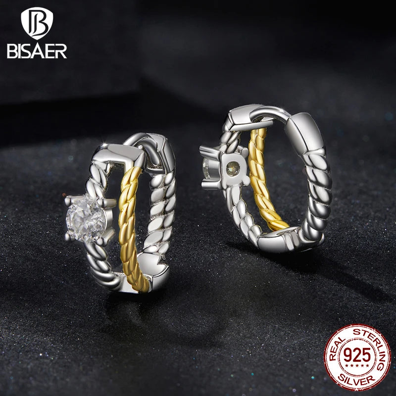 Boucles d'oreilles à tige exquises BISAER en argent sterling 925 avec moissanite bicolore pour femmes, bijoux fins de fiançailles, cadeau