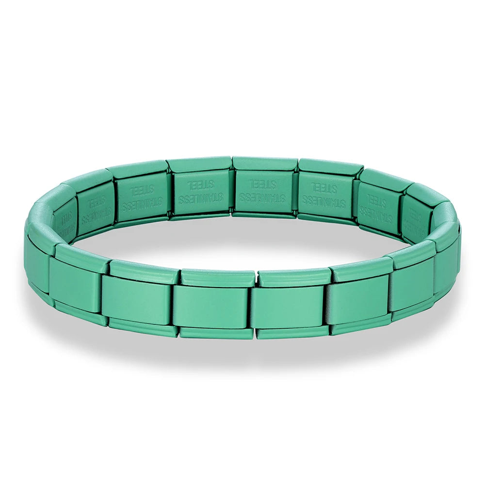 MKENDN New Women Men Jewelry DIY 9MM Width Italian Elastic Charm Bracelet Matte Solid Color Stainless Steel Fashion Bangle