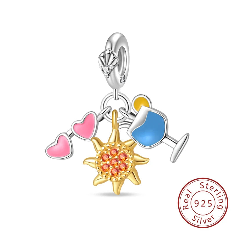 100% 925 Sterling Silver Tortoise Starfish Coconut Luminous Ocean Surfing Charms Beads Fit 925 Original Bracelets DIY Jewelry