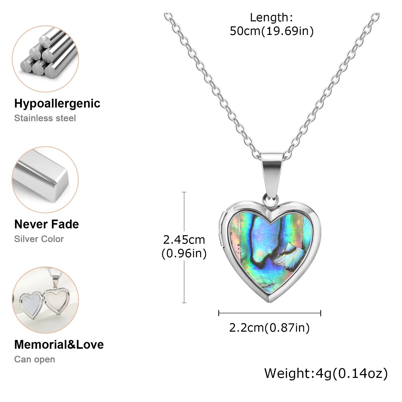 Vnox Light Heart Locket Pendants for Women Men Openable Photo Frame Glossy Stainless Steel Necklaces Family Love Collar
