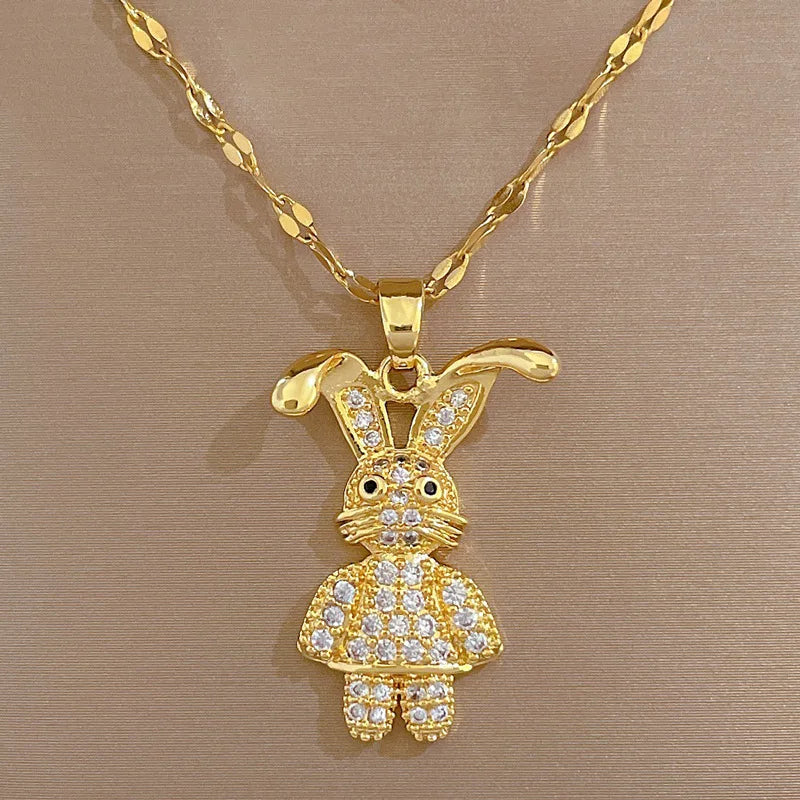 Collier pendentif lapin de Pâques en acier inoxydable 316L DIEYURO pour femme et fille - Nouvelle tendance - Bijou à offrir en cadeau pour une fête