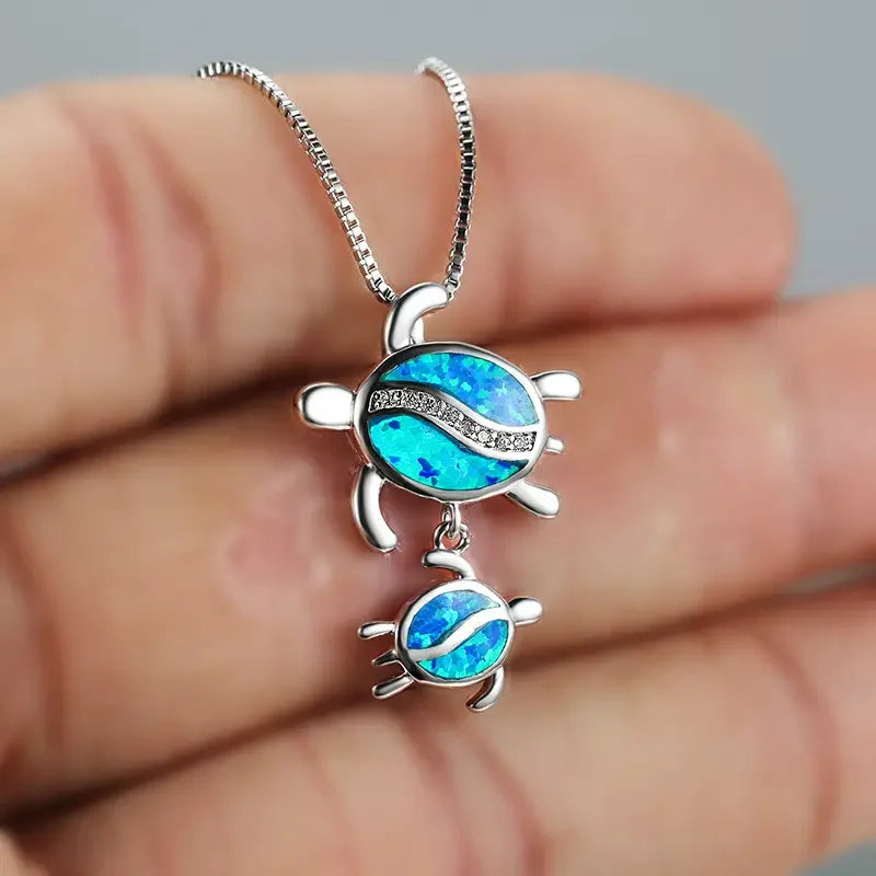 Fun Jewelry Sea Turtle Animal Pendant Female Blue Crystal Wedding Jewelry Charms Necklace For Women