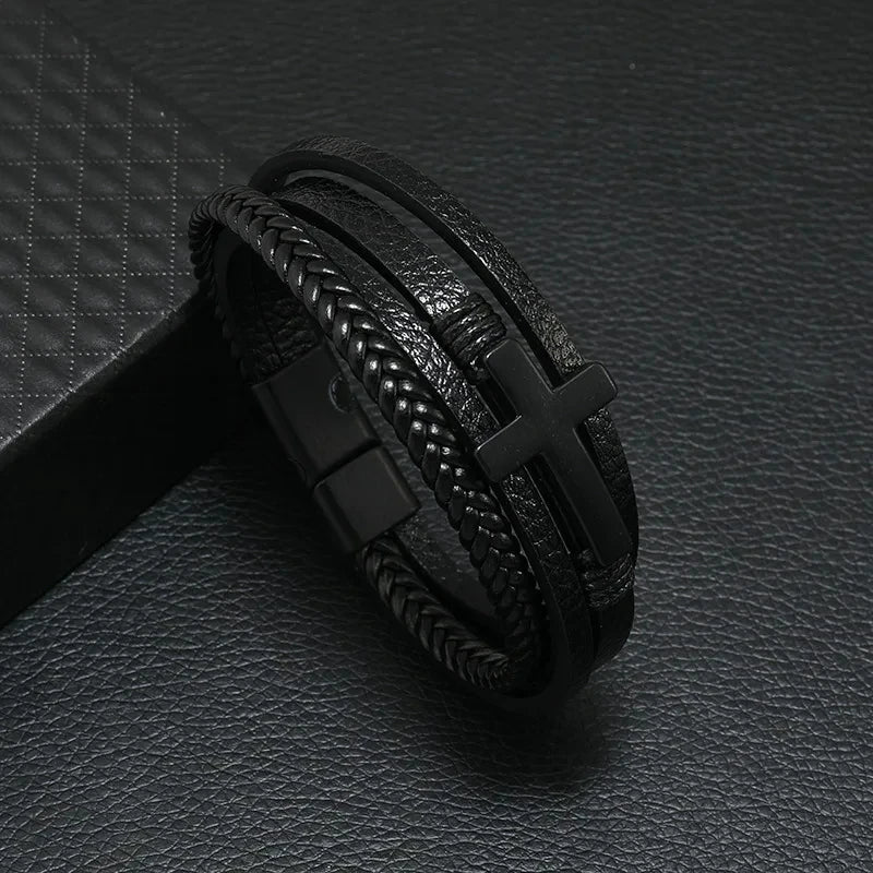 Trendy Leather Bracelets Men Stainless Steel Multilayer Braided Rope Bracelets For Male Bracelets Jewelry Pulsera Hombre - Madeinsea©