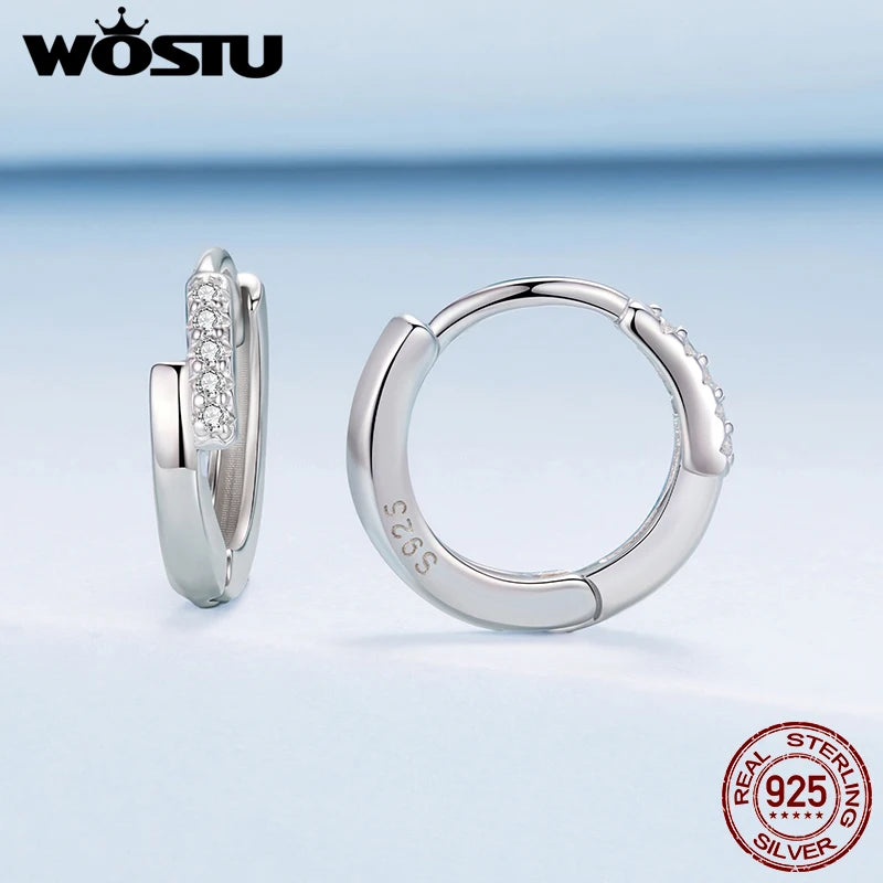 WOSTU S925 Simple Zircon Cross Hoop Huggie Earrings For Women 925 Sterling Silver Crossed Ear Cuffs Family Lover Jewelry Gift