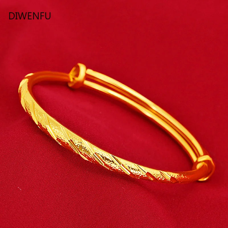 Soild 999 Yellow Gold Bangles Jewelry for Women Not Fade Gold Wedding Pulseira Feminina Bizuteria Gold Trendy Bracelets Females