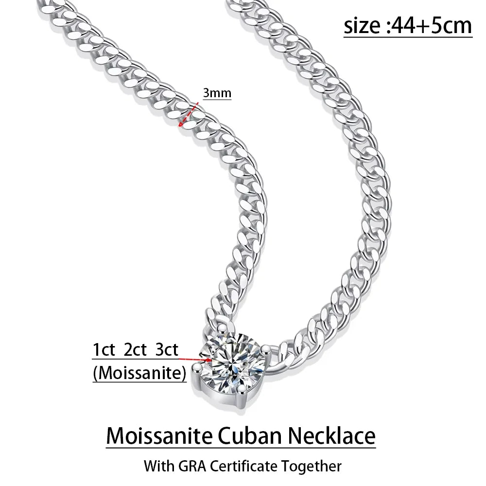 Serenity 1-3ct D Moissanite Necklace for Women Man Gift S925 Sterling Silver 3mm Width Cuban Chain Pendant Necklace Fine Jewelry