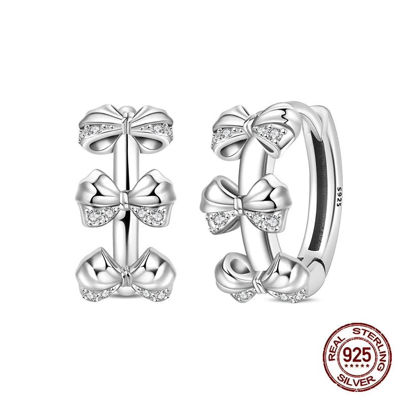 Sweet Bows Earrings 925 Silver Shining Heart Shaped Zircon Hoop Earrings For Women Engagement Birthday Proluxy Fine Jewelry Gift