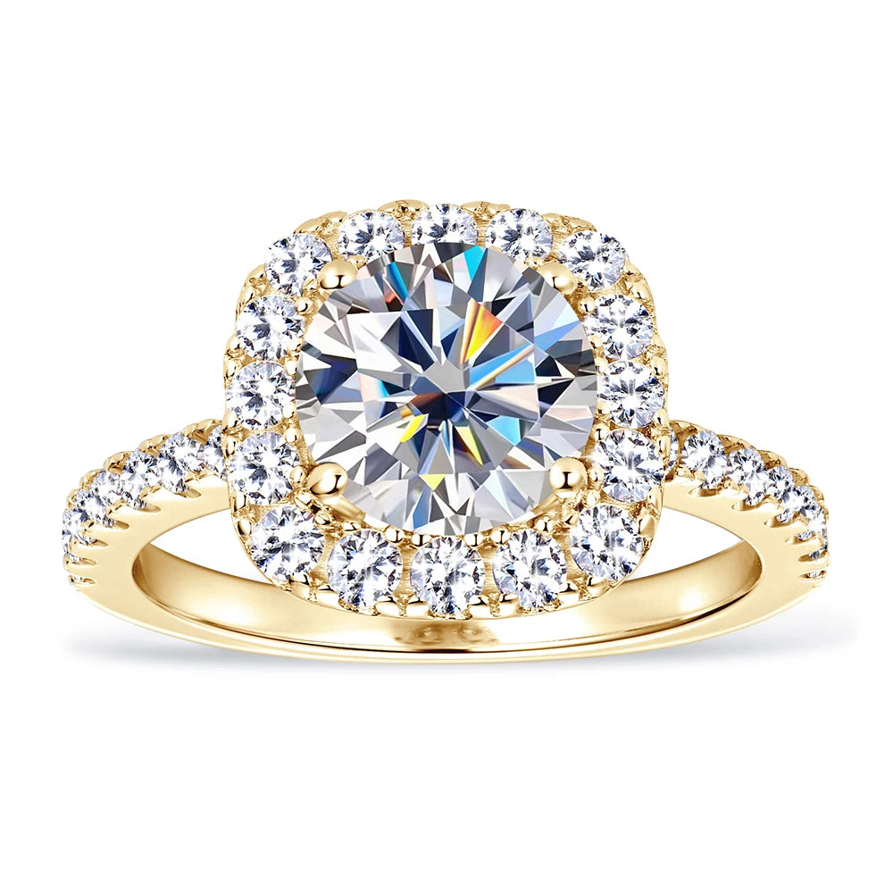 2CT GRA Certified Moissanite Ring for Women 8MM Brilliant Diamond Wedding Finger Rings 925 Sterling Silver Band Plated 18K Gold