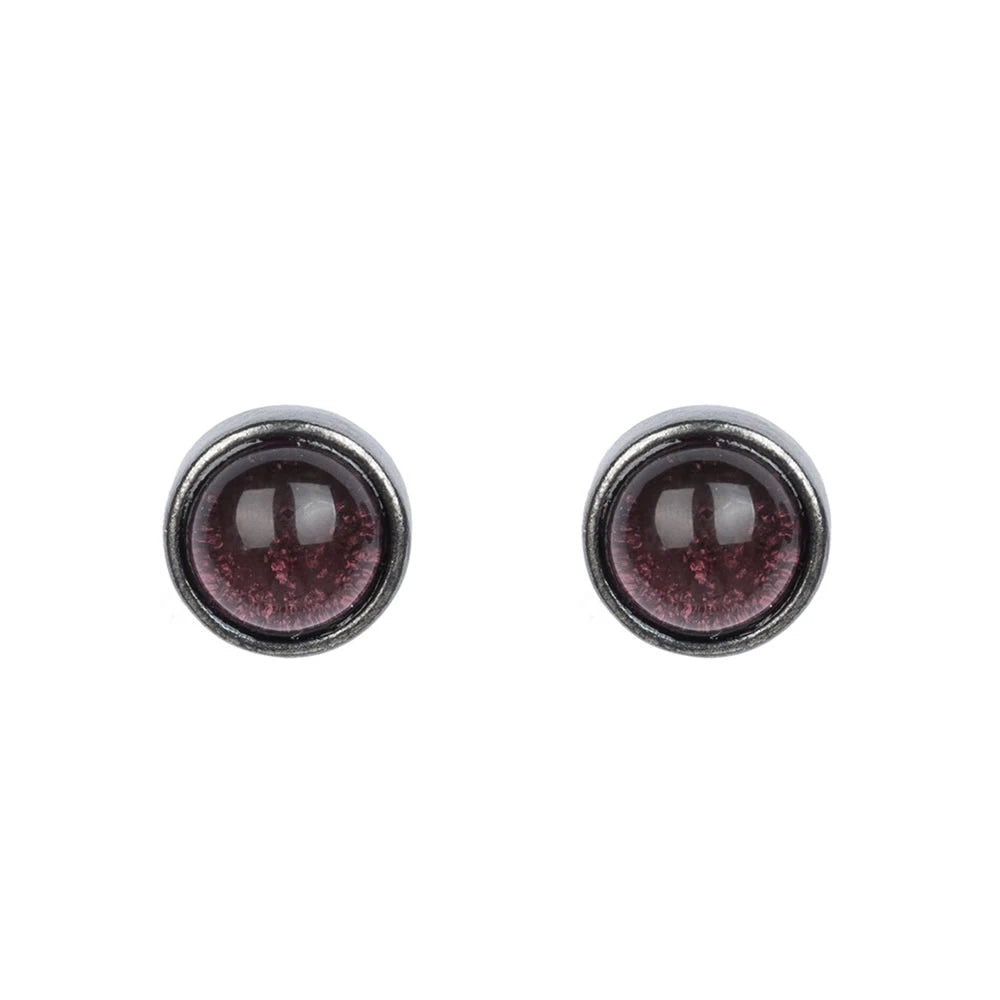 MKENDN New 100% 925 Sterling Silver Earrings Men Women Vintage Round Stud Earrings With Wine Stone Personality Jewelry