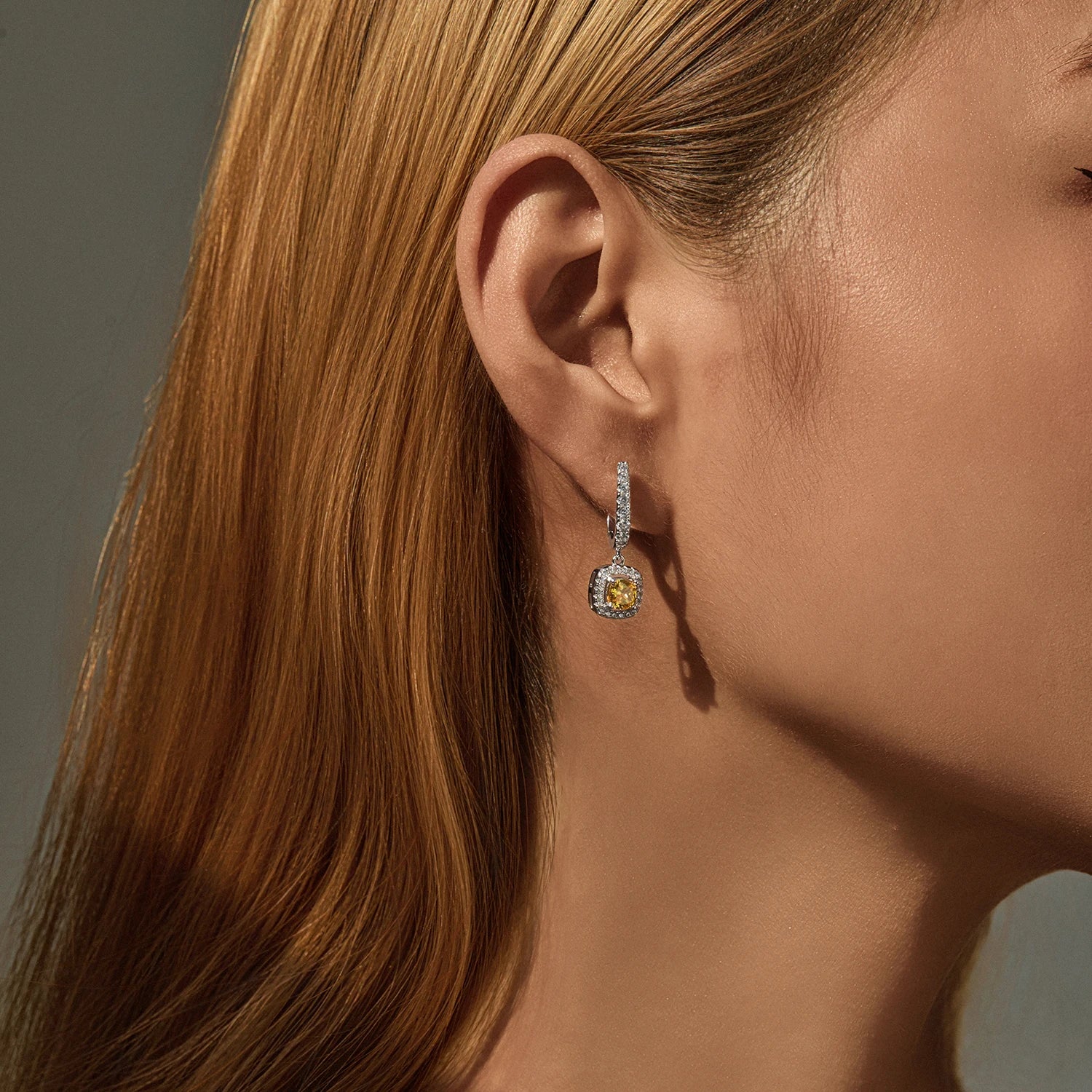 MODIAN Luxury Sugar Cube Swings Earrings 925 Sterling Silver Sparkling Yellow CZ Hoop Earrings For Women Party Fine Jewelry