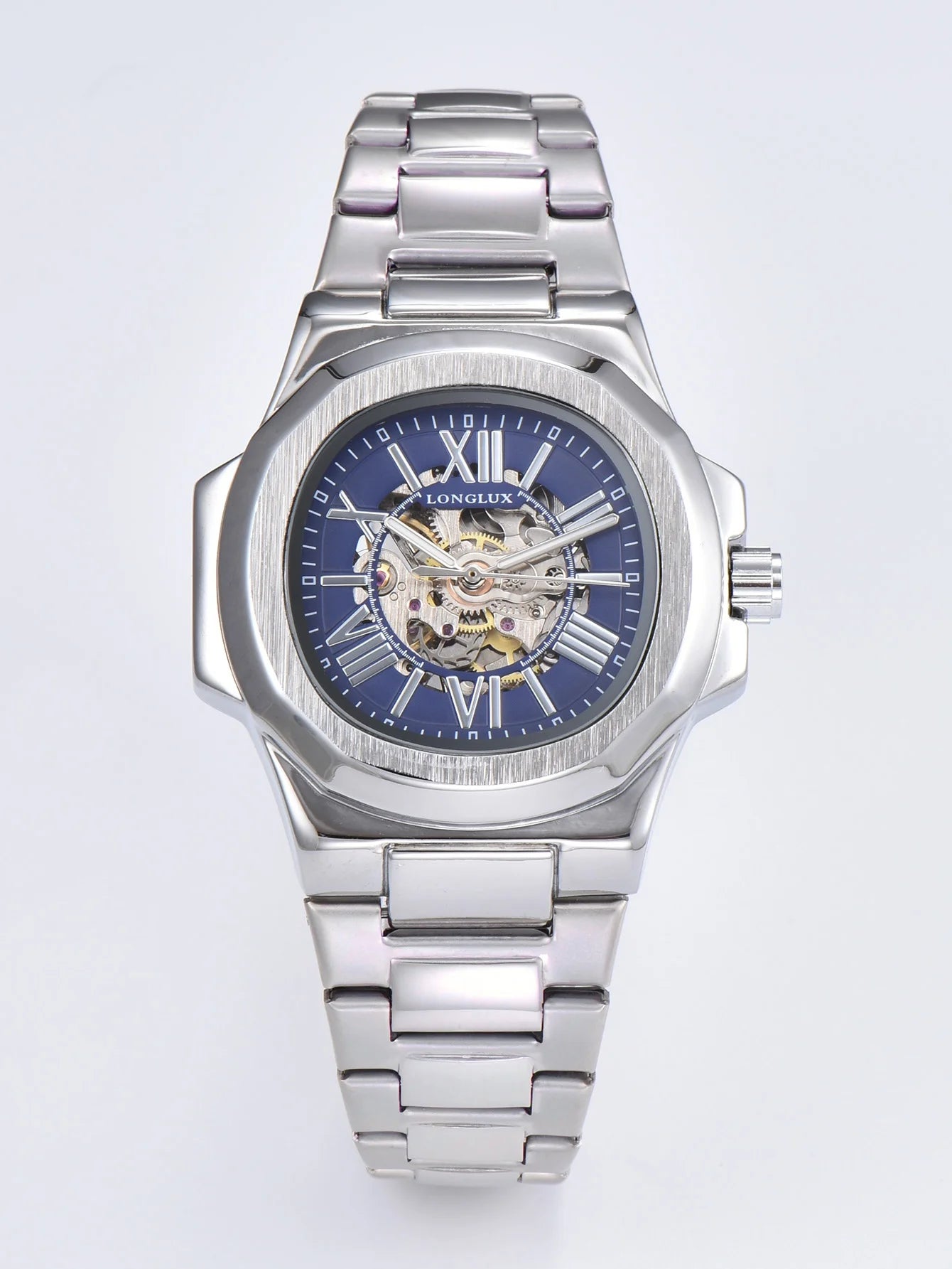 LONGLUX HOT SALE NEW automatic mechanical men watch rome business waterproof skeleton luminous stainless steel gift watch