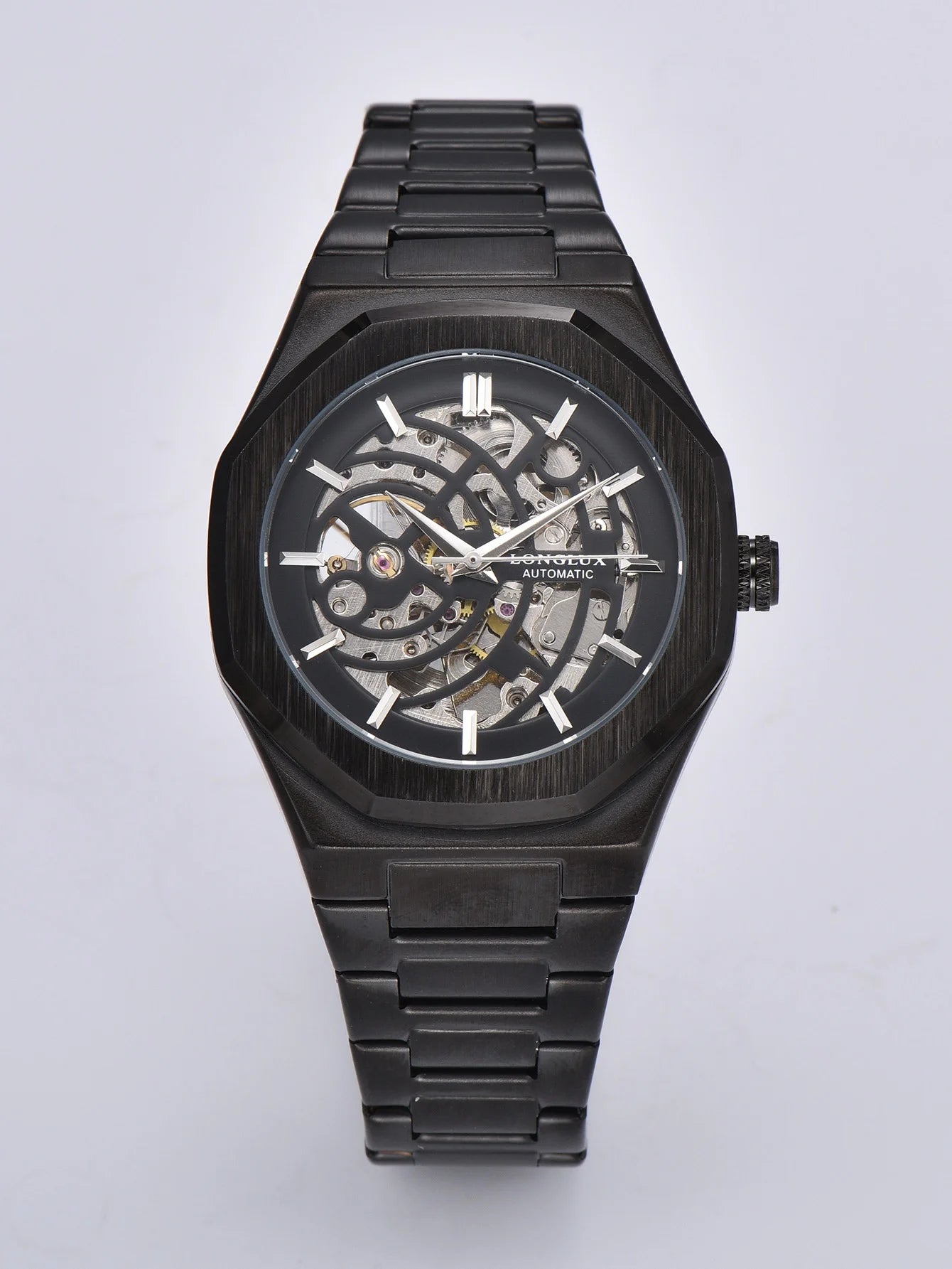 LONGLUX automatic watch business mechanical watches simple skeleton waterproof stainless steel cost effective mens watch gift