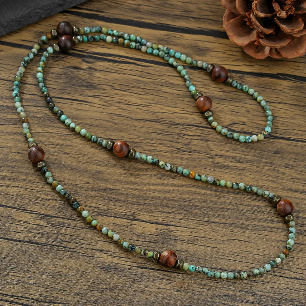 1PC INGX Men's Ethnic Style Africa Stone Necklace for Men Hippie Bohemia Long Beaded Necklace Man Tribal Jewelry Collar Hombre