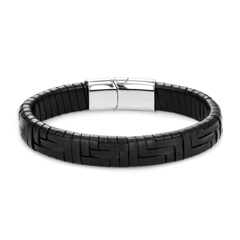 MKENDN Punk Men Multilayer Braid Genuine Leather Bracelet Titanium Stainless Steel Magnetic Buckle Bracelet Homme Pulseras