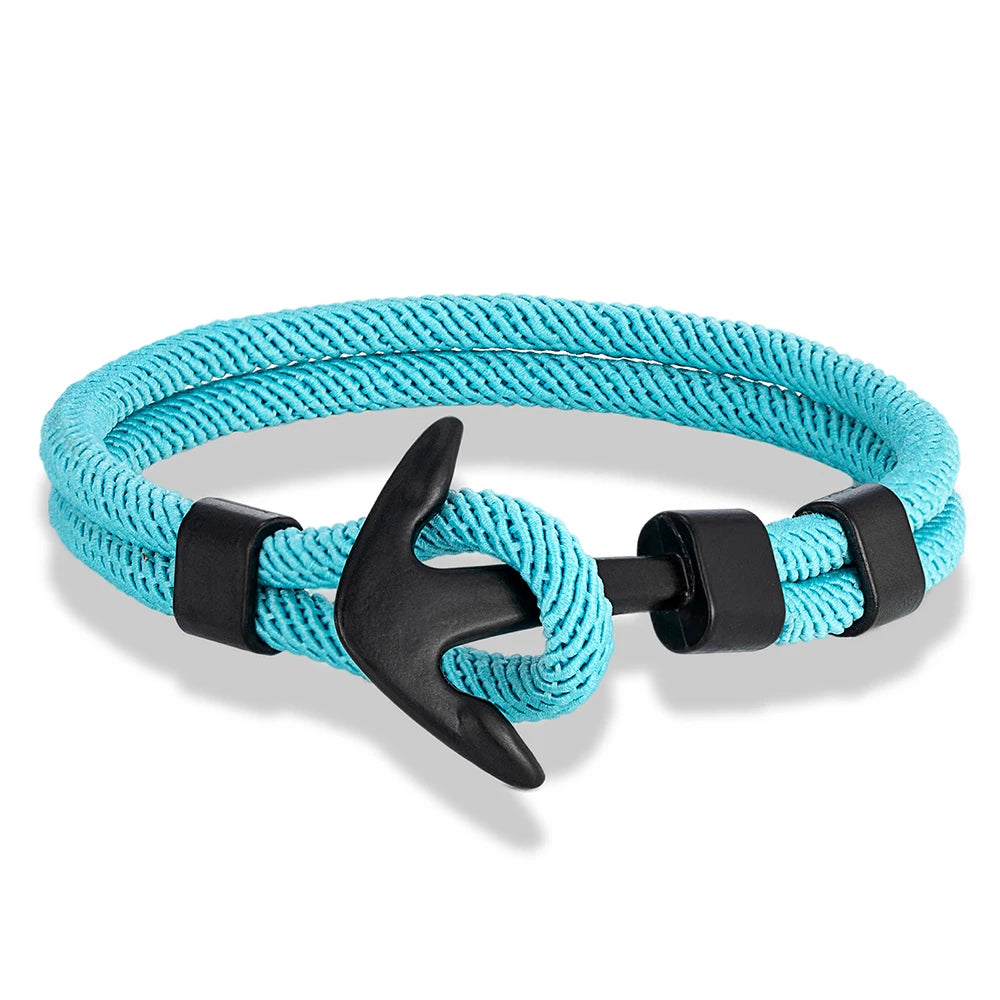 MKENDN Anker-Armbänder für Herren, doppelsträngiges nautisches Überlebensseil-Armband für Damen, schwarze Sportschnalle, wasserdichter Schmuck