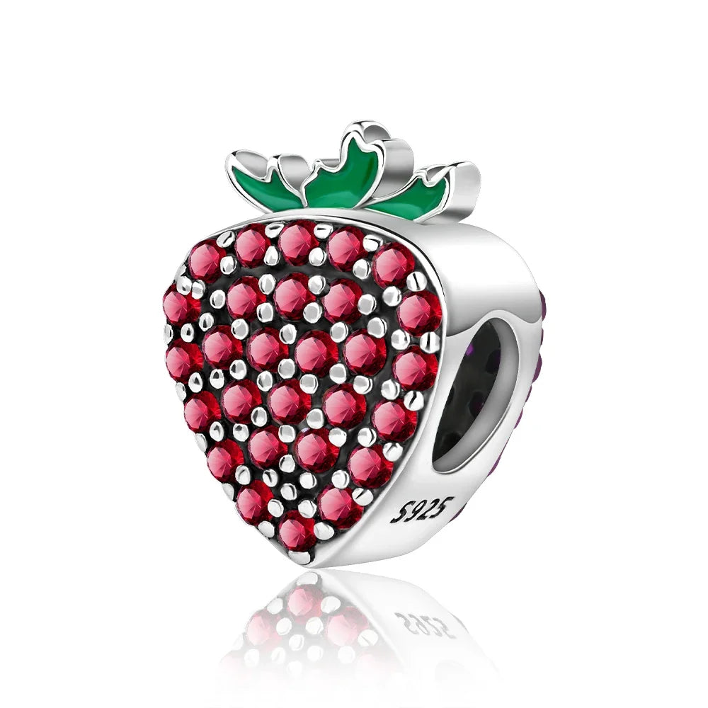 925 Silver Strawberry Pineapple Cherry Avocado Charm Pendant Beads  Fit Charm Original Bracelet for Women Jewelry Making