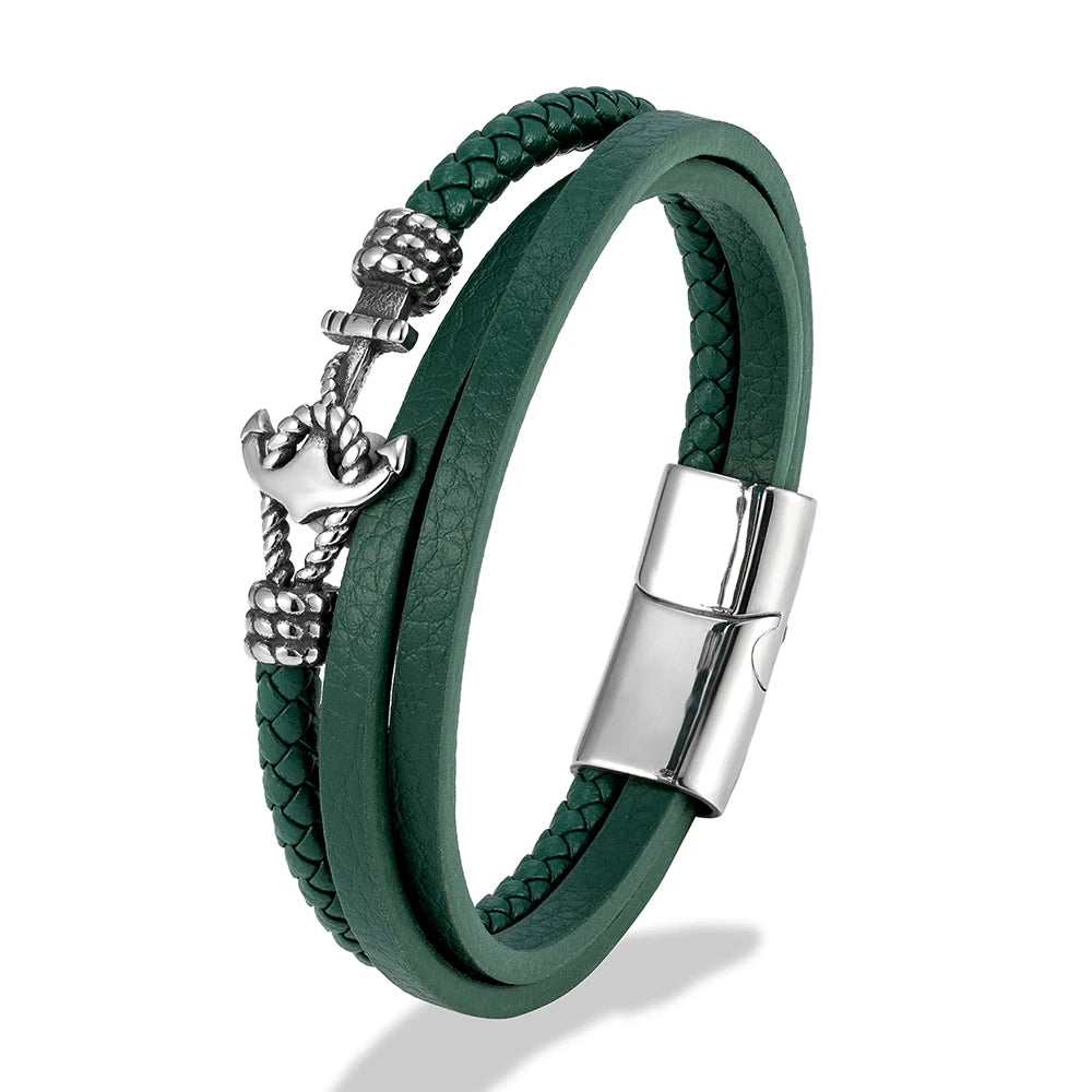 MKENDN Classic Anchor Bracelet Woven Multilayer Braided Leather Bracelet for Men & Women Stainless Steel Jewelry Gift for Him/He