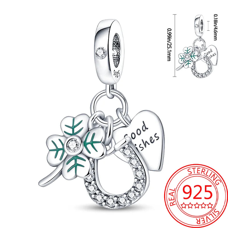 925 Sterling Silver Charm Green Monstera Leaves Charm Fit Bracelet Original Charm Bead for Women Jewelry DIY Making Fine Gift