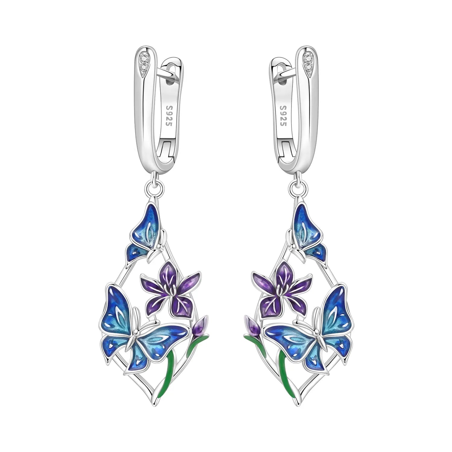 PANPOKI 925 Sterling Silver Butterfly Insect Flower Drop Earrings Women Earrings Charm Versatile Party Jewelry Trendy Gifts