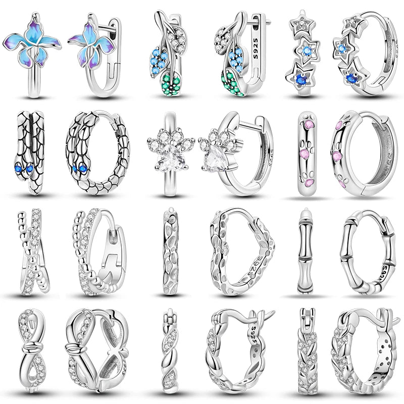 Simple Original 100% 925 Sterling Silver Sparkling Zircon Star Flower Double Hoop Earrings For Women Wedding Engagement Jewelry