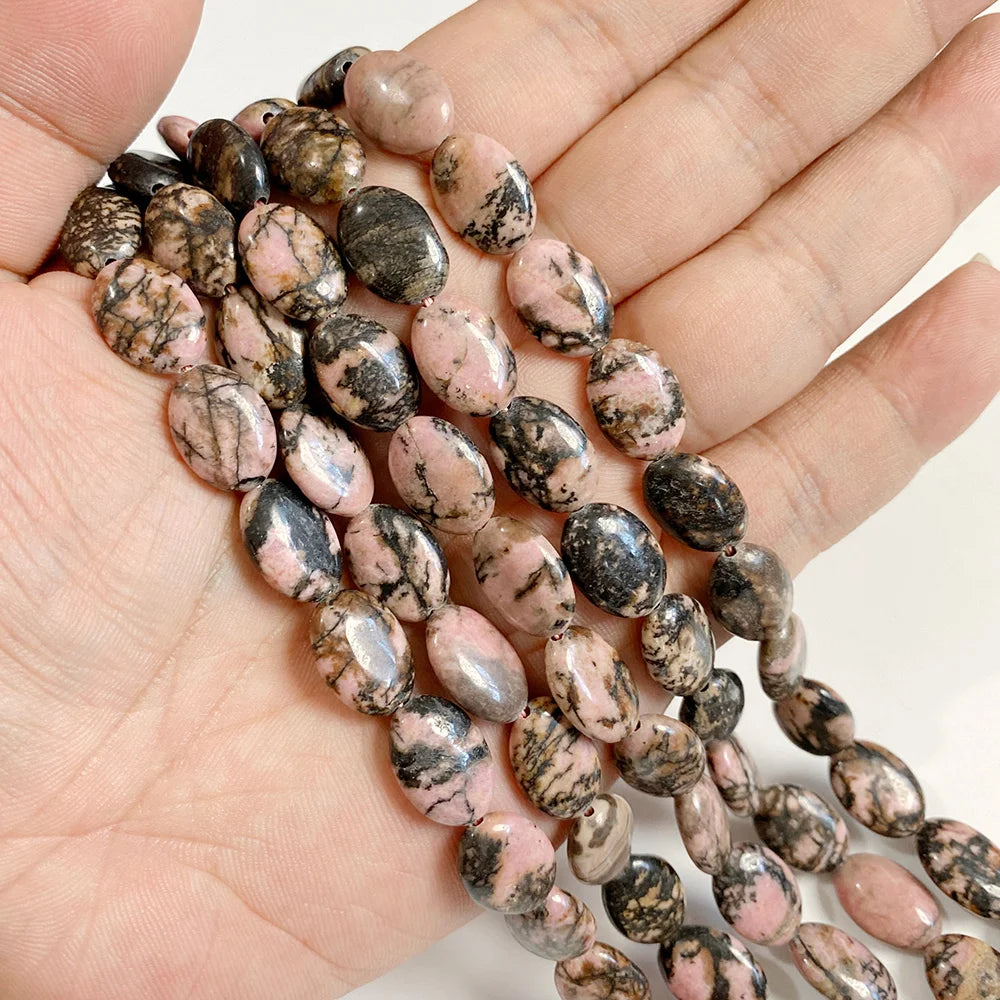 Wholesale Natural Pink Black Rhodonite Stone Beads Round Oval Rondelle Loose Spacer Gem Bead For Jewelry Making DIY Accessories
