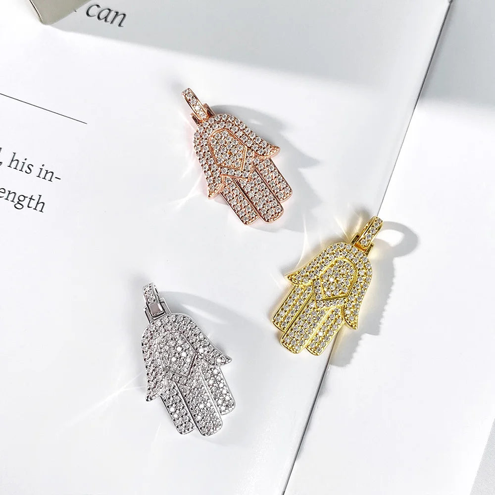 Serenity All Moissanite Necklace for Women Men Gift Hamsa Pendant Neck Chain Pure 925 Silver Hip Hop Jewelry 18K Plated Necklace