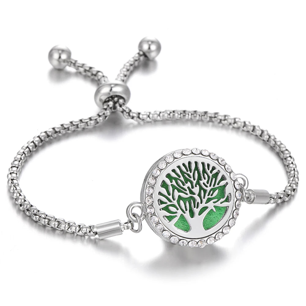 Aromatherapy Bracelet Diffuser Jewelry Tree of Life Locket Bracelets Crystal Perfume Essential Oil Diffuser Bracelet Women Men