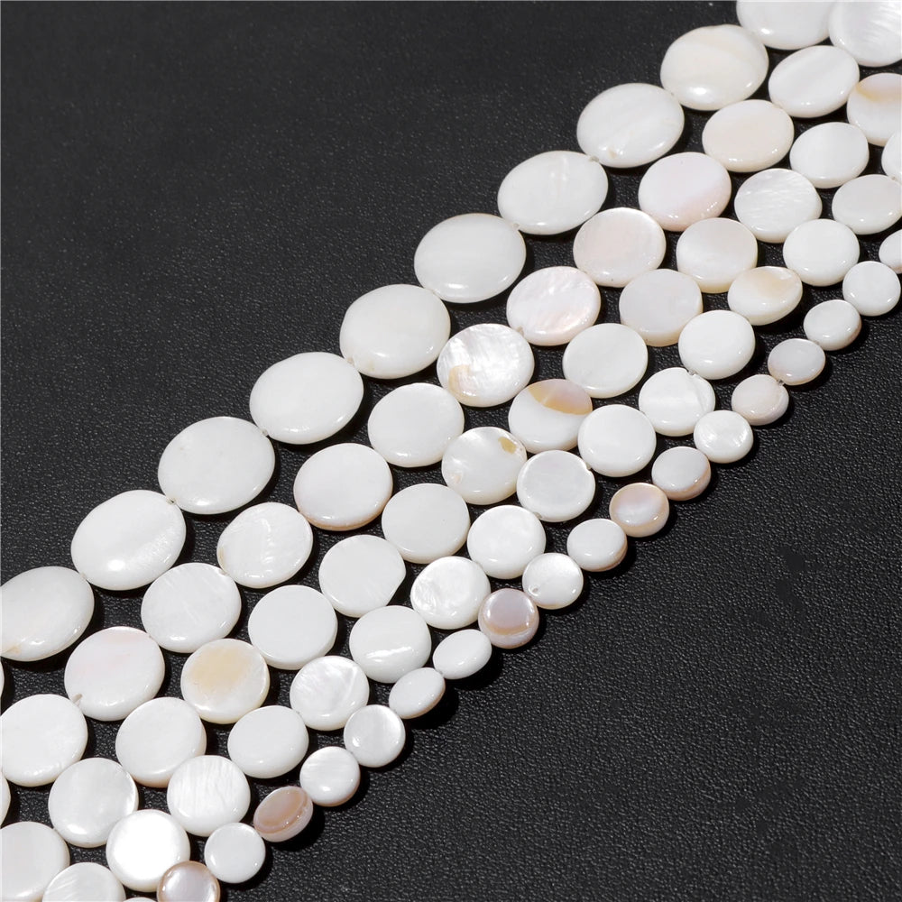 Natural White Mother of Pearl Shell Beads Oval Round Freshwater Shell Beads for Jewelry Making Necklace Bracelet DIY 15" - Madeinsea©