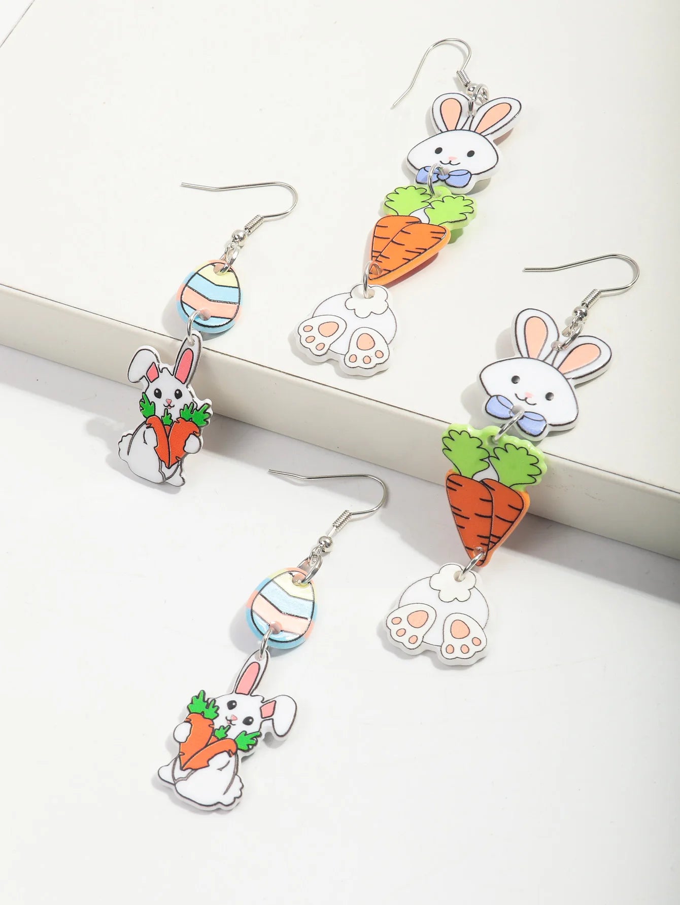 Lovely Acrylic Carrot Rabbit Pendant Earrings for Women Girls Creative Cartoon Easter Egg Bunny Dangle Earring Holiday Jewelry