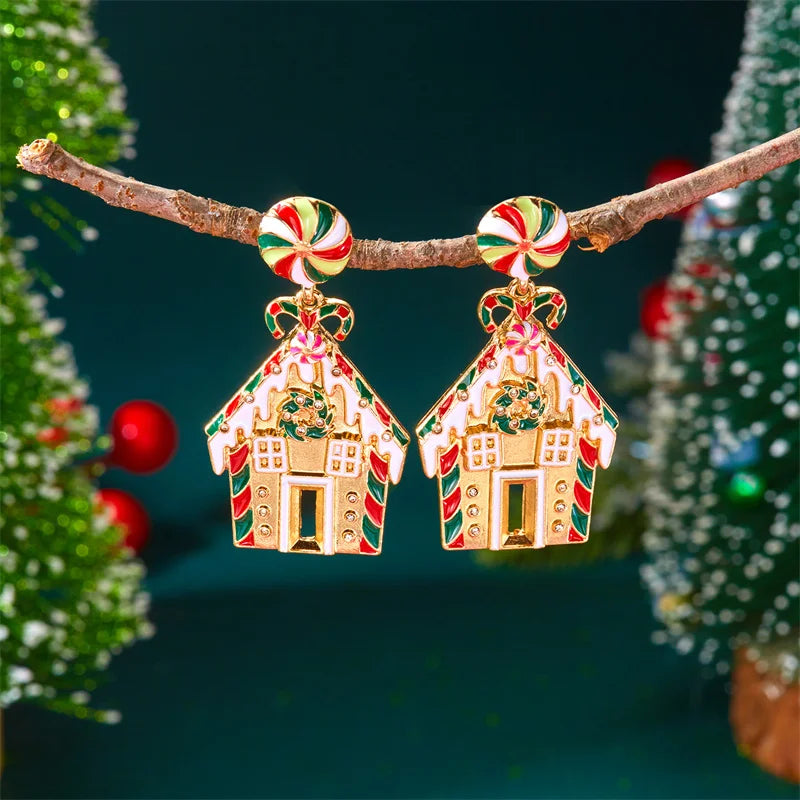 Christmas Full Imitation Pearl Snowman Dangle Earrings For Women Creative Colorful Candy House Elk Santa Claus Earring Jewelry