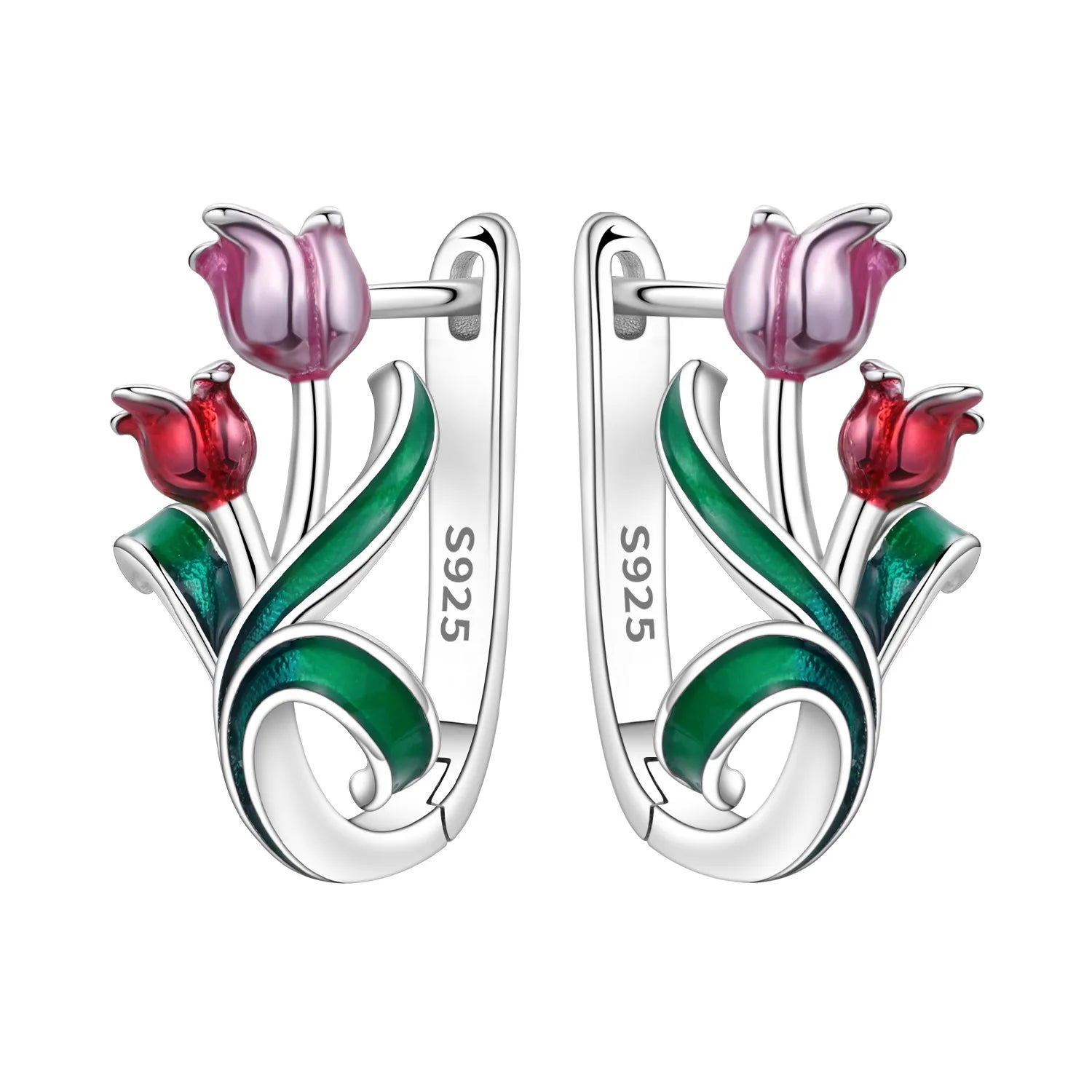 PANPOKI Original 925 Sterling Silver Blue Iris Flower Earrings Women Hoop Earring Anniversary Jewelry Trendy Gifts
