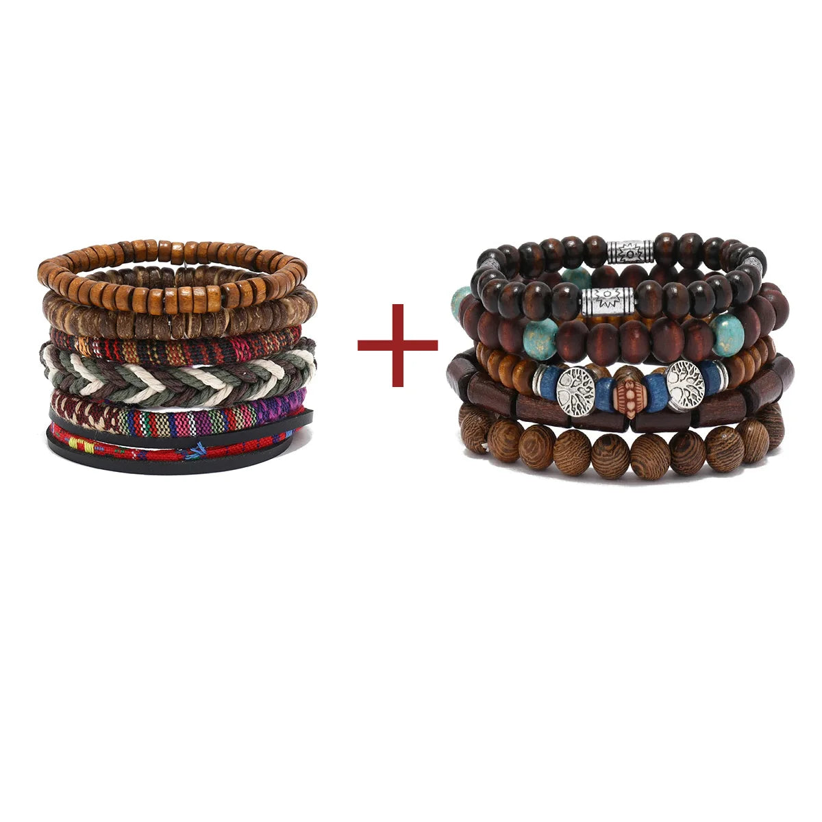 Vintage Cross Multi-Layer Beaded Wooden Beads Men's Bracelet Multi-Piece Set Bracelet